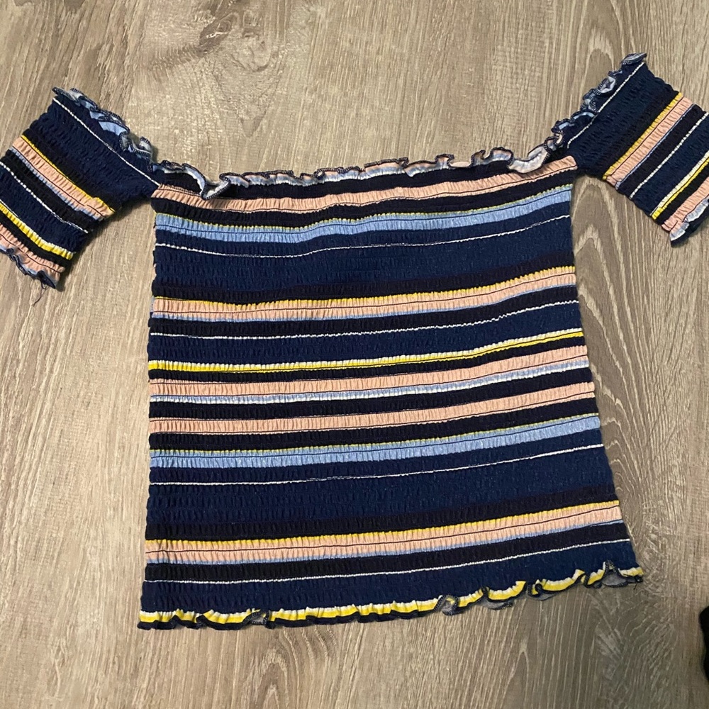 Girls Off the Shoulder Striped Shirt